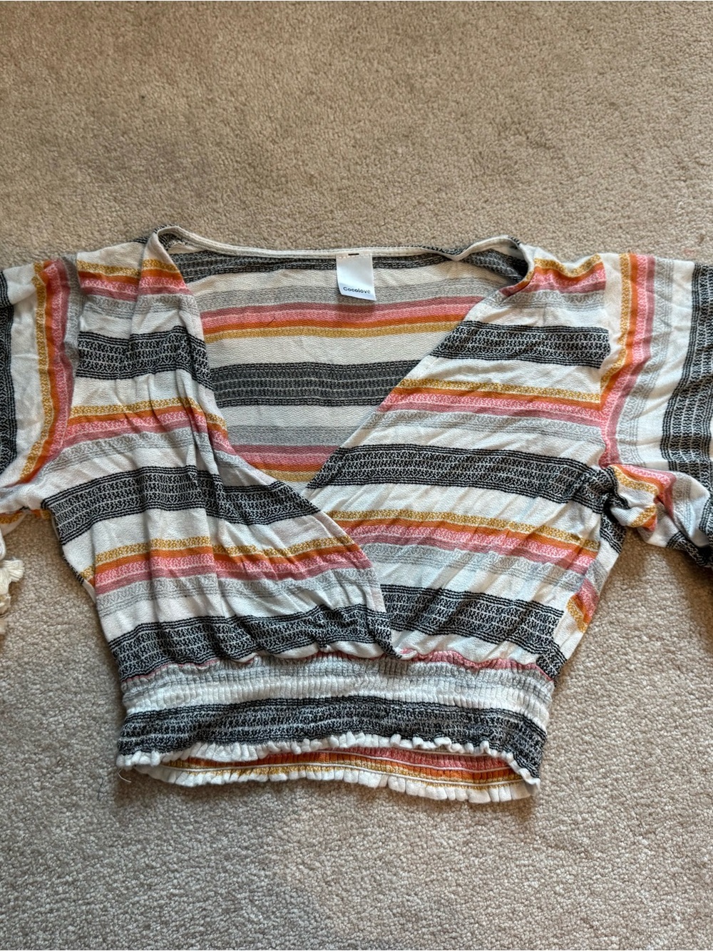 Cocolove Boho Striped Tassel Sleeve Crop Top Shrug